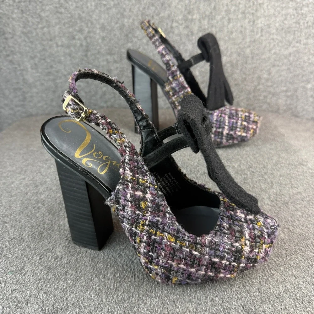 Rare Vogue Sound of Money Purple Tweed Slingback Platform Heels Size 7M